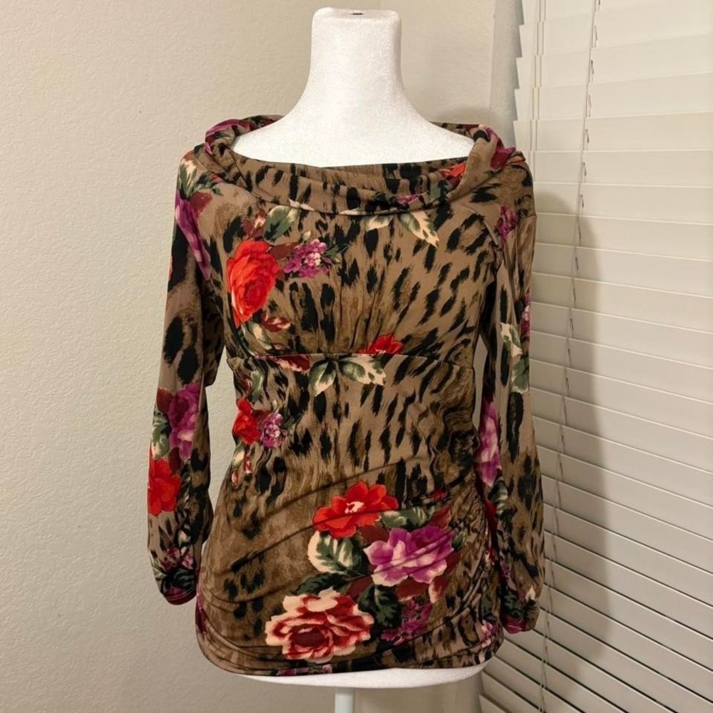 Susie Rose size m off the shoulder cowl neck floral animal print top